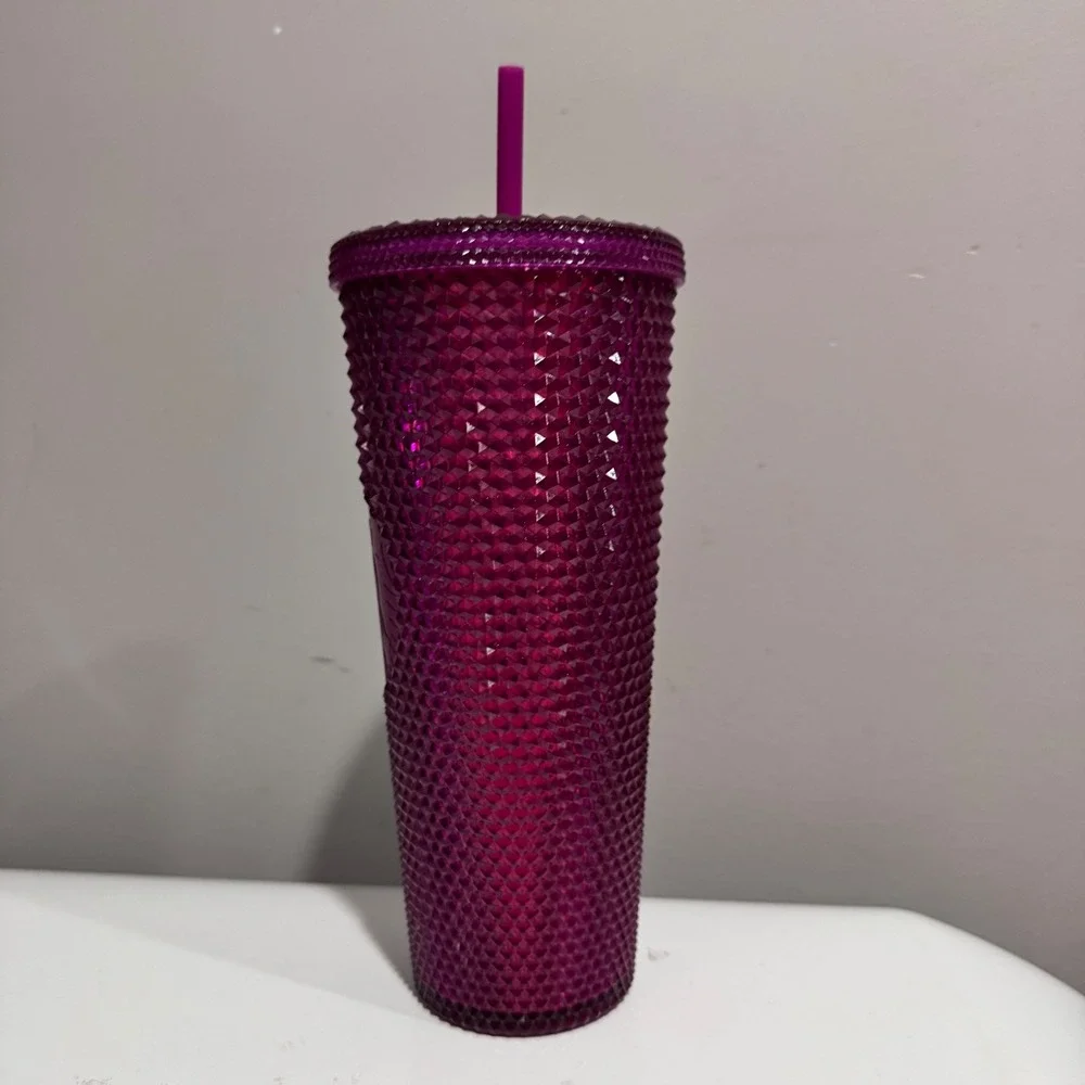Starbucks Tumbler Unisex 24oz Fuchsia Pink Excellent Studded Venti Cold Cup 2022